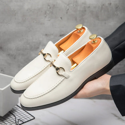 Polished black men's dress loafers, offering elegant style & all-day comfort footwear.