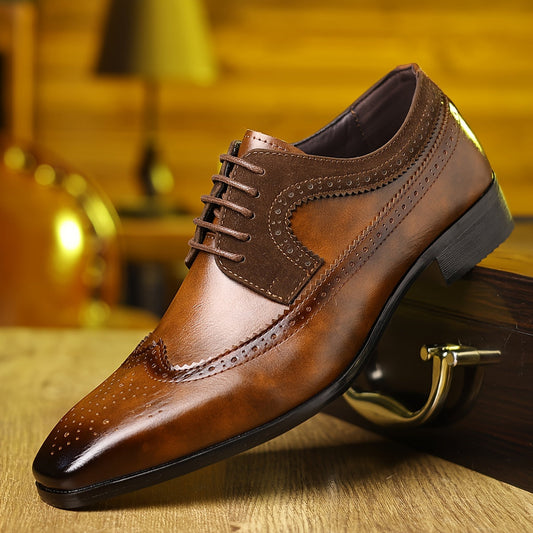 Classic men's black Oxford brogue dress shoes, perfect for formal events, offering sophisticated style.