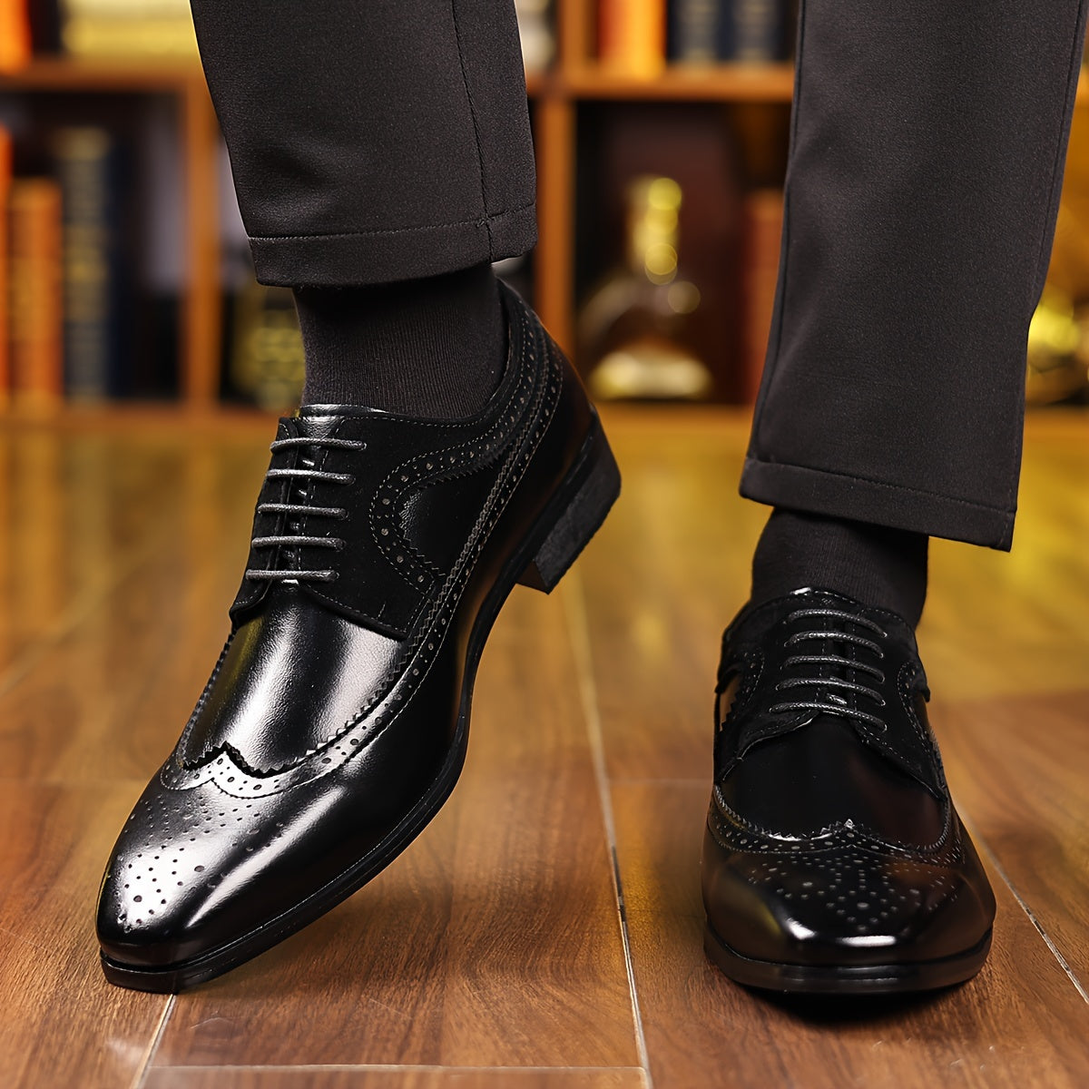 Sophisticated men's dress shoes: classic Oxford brogue design with refined lace-up style for events.
