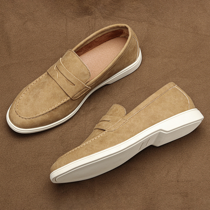 Front view: Men's classic penny loafers, versatile and comfortable slip-on shoes for various occasions.