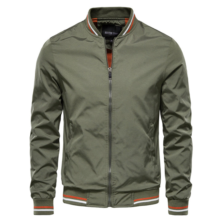 Fall fashion men's classic bomber jacket. Ribbed trim, versatile casual outerwear, great for stylish everyday wear.