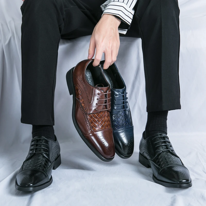 Elegant classic brogue shoes for men. Formal lace-up oxford footwear with sophisticated detailing.