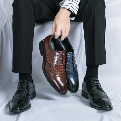 Elegant classic brogue shoes for men. Formal lace-up oxford footwear with sophisticated detailing.