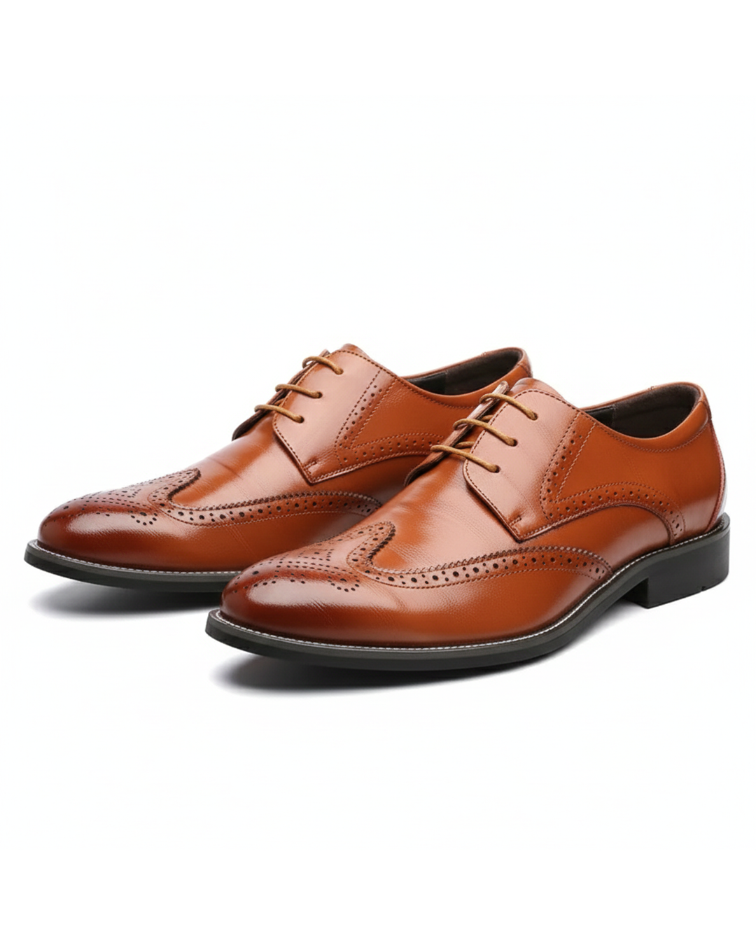 Classic Men's Brogue Oxford Dress Shoes in brown leather, perfect for formal and business attire.
