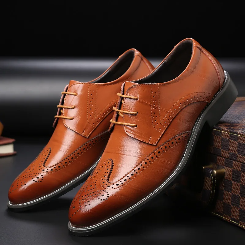 Professional men's black leather brogue oxfords, offering classic style and comfortable footwear.