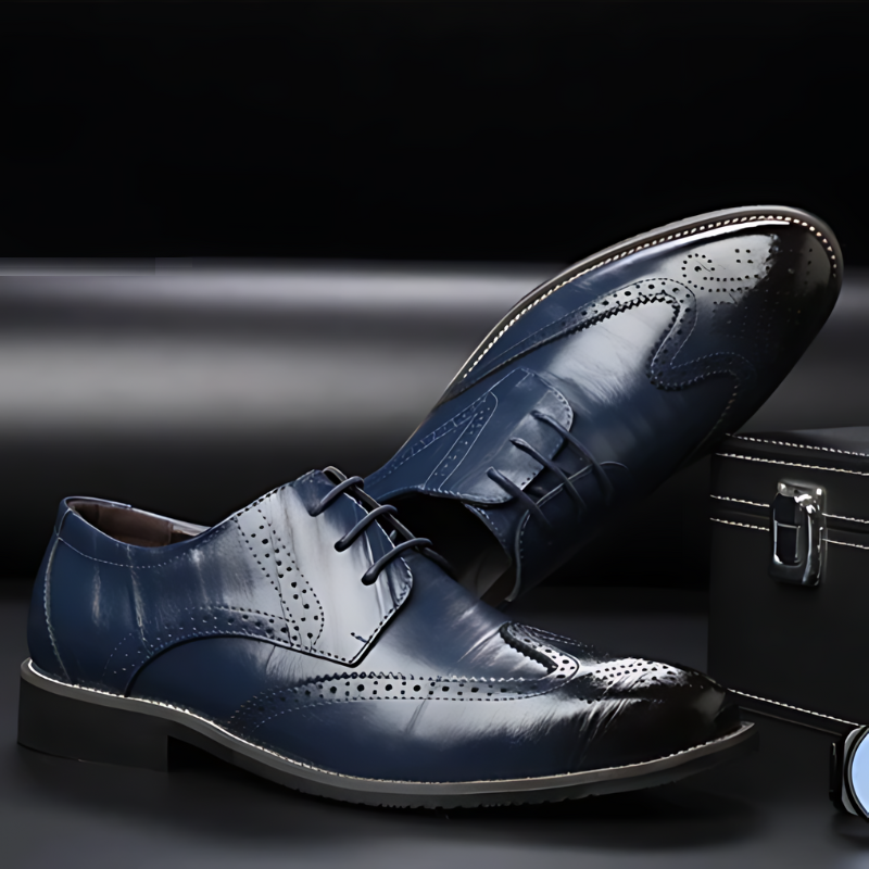 Stylish men's dress shoes: Classic brown brogue oxfords for formal occasions & business fashion.