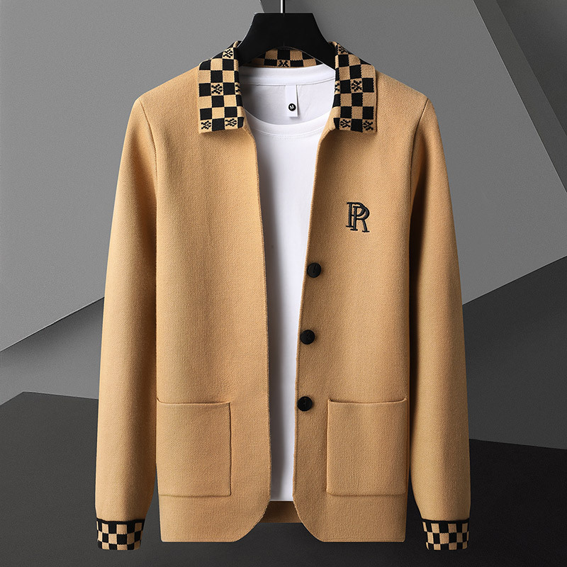 Classic men's brown button-front cardigan sweater, perfect for versatile casual layering and warmth.