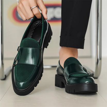 Top-down view of comfortable men's monk strap loafers, perfect for slip-on style.