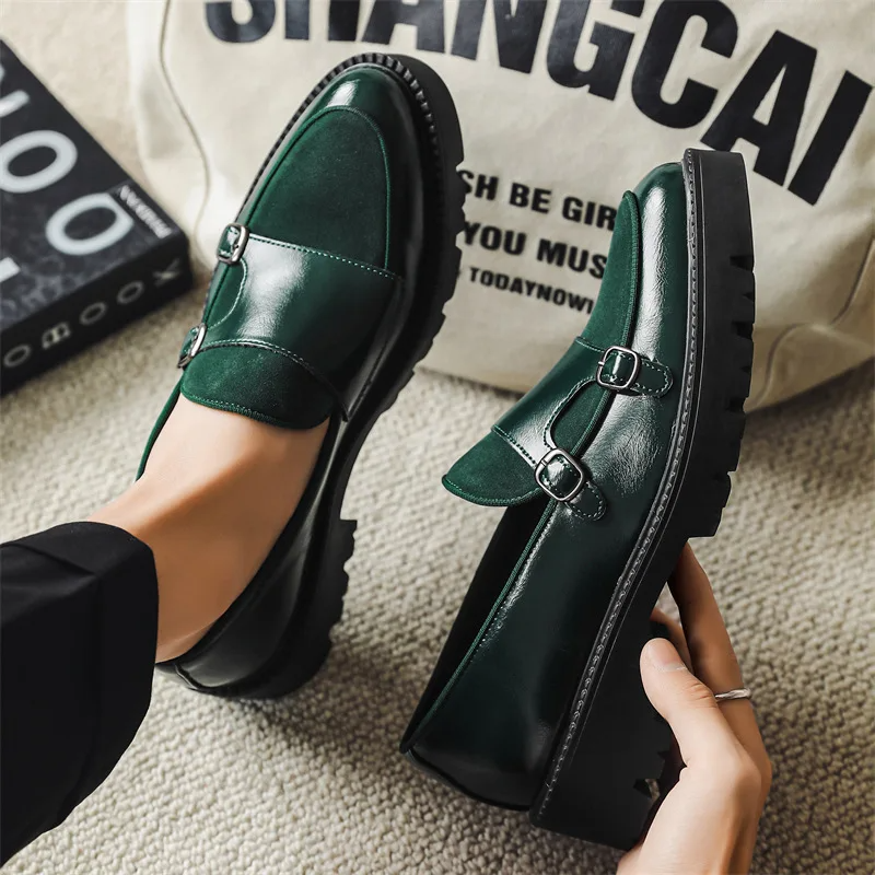 Side view of sleek men's dress shoes, showcasing the iconic classic monk strap design.