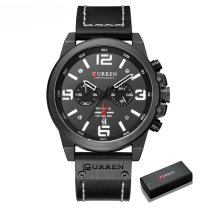 Sleek men's chronograph watch, classic design, comfortable leather band and clean dial. Timeless accessory.