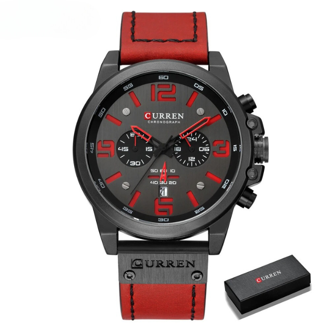 Everyday men's classic chronograph watch, reliable & stylish with comfortable leather band. Water-resistant.