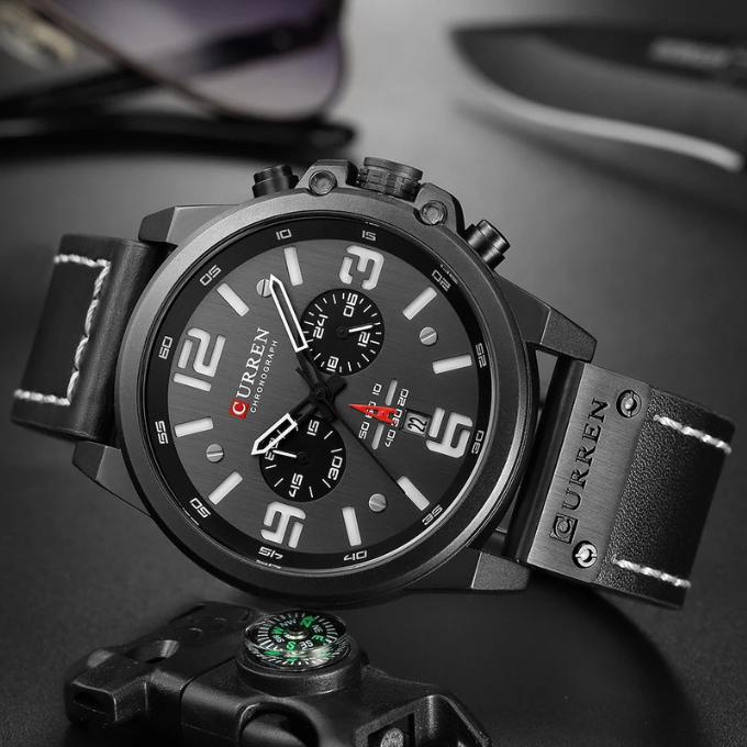 Versatile men's classic chronograph watch with leather band, suitable for casual & formal mens fashion.