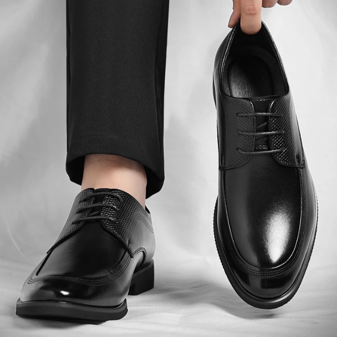 Professional men's dress shoes with comfort features. Ideal for office, formal, and elegant business casual attire.
