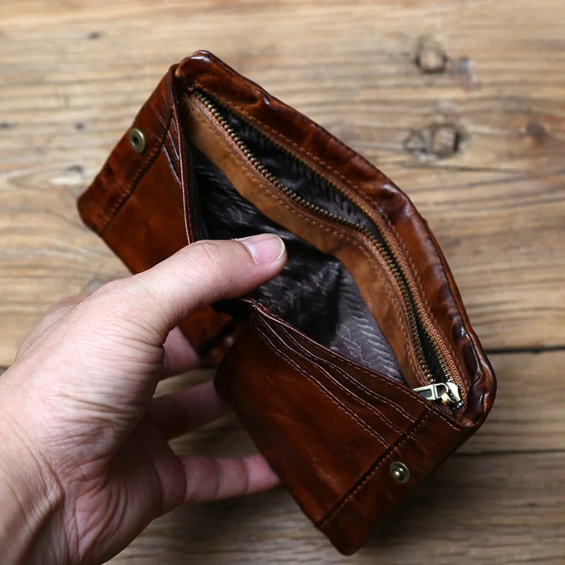 Premium full-grain leather men's wallet, a durable bifold perfect for daily use.