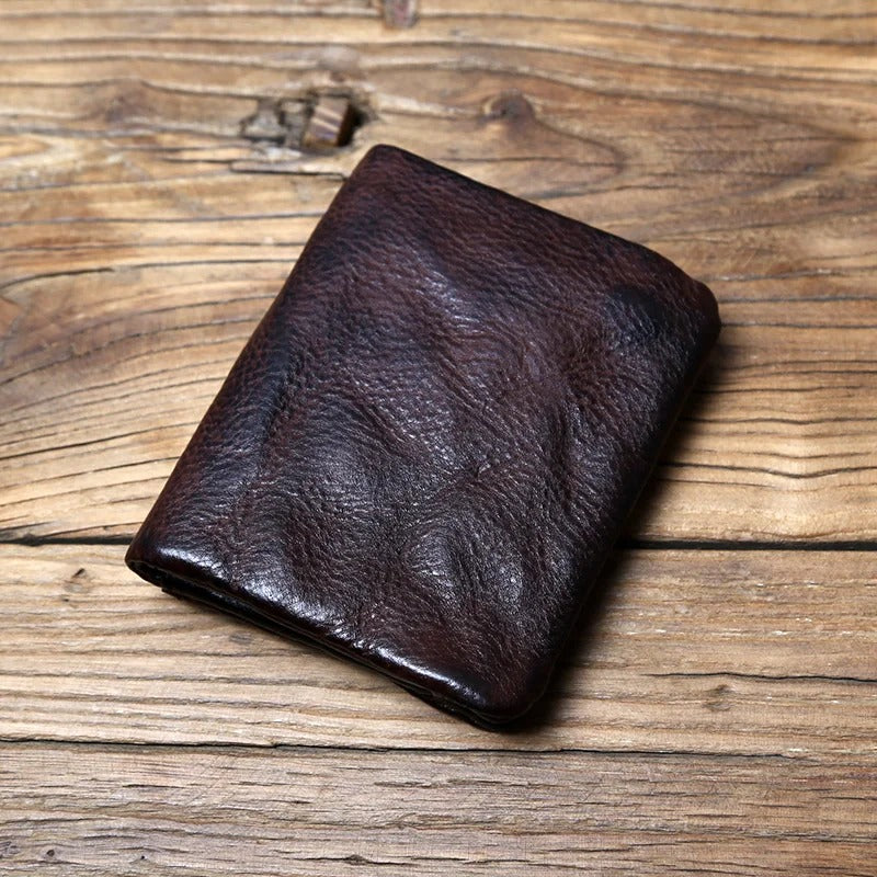 Handcrafted look full-grain leather men's bifold wallet, durable & classic everyday accessory.