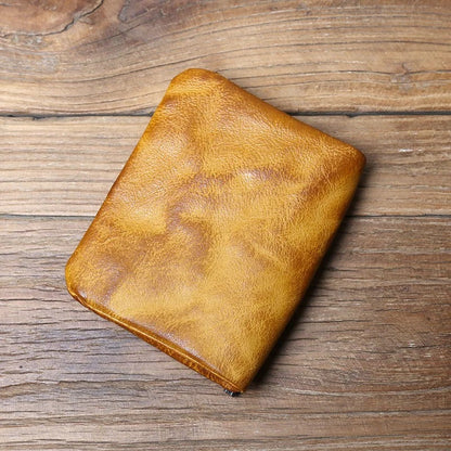 Natural texture full-grain leather men's wallet, a durable bifold with vintage style.