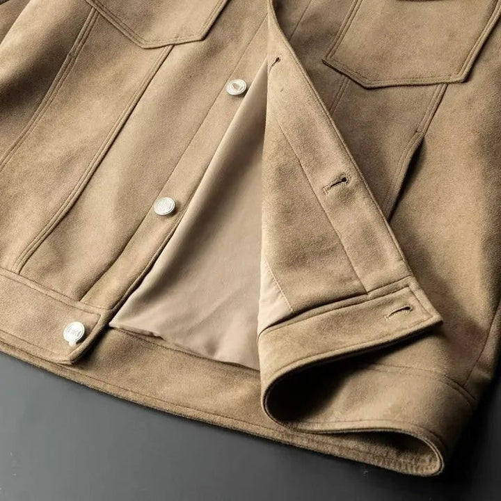 Gray classic men's Harrington jacket. Slim fit, all-season fashion. Lightweight outerwear.