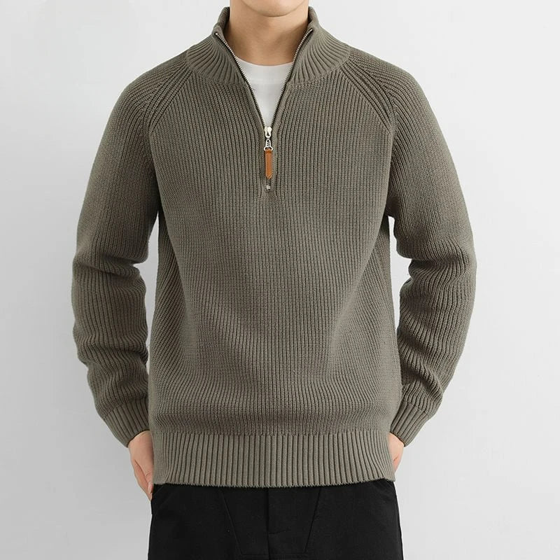 Classic men's heritage half-zip sweater. Stylish and versatile pullover, perfect for layering in winter.