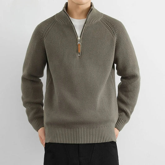 Classic men's heritage half-zip sweater. Stylish and versatile pullover, perfect for layering in winter.