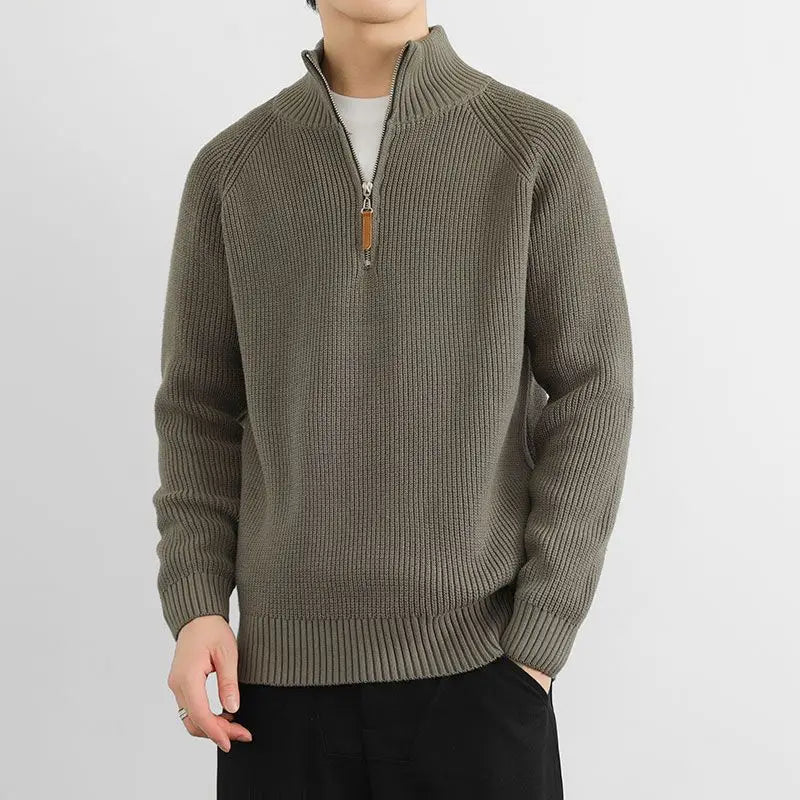 Men's long sleeve half-zip pullover. Elegant casual men's fashion top, ideal for cool weather layering.
