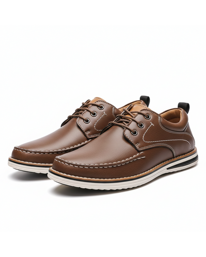 Classic men's moc toe oxford shoes in black leather, perfect for dress or casual wear.