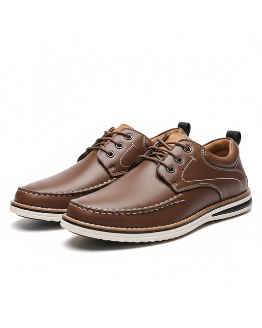 Classic men's moc toe oxford shoes in black leather, perfect for dress or casual wear.