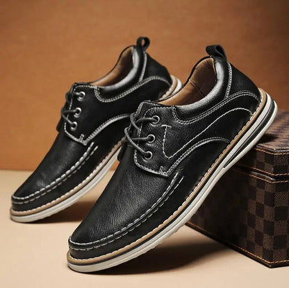 Versatile brown moc toe oxford shoes for men, pairing well with both suits and jeans.