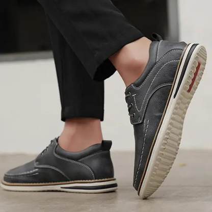 Classic men's moc toe oxfords, versatile footwear blending dress shoe elegance with casual comfort.