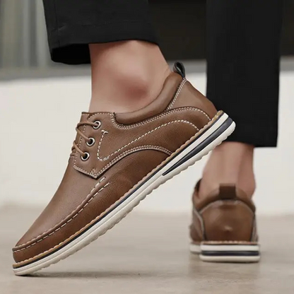Comfortable men's tan moc toe oxford shoes, essential for timeless men's fashion.