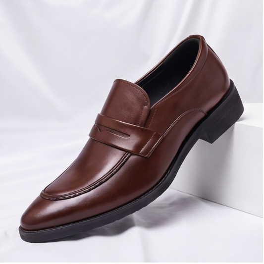 Classic men's penny loafers in rich brown leather, perfect for timeless everyday style and comfort.