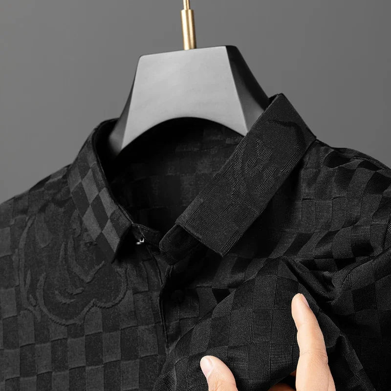 Stylish men's button-up polo shirt, a versatile top for office wear, casual outfits, & formal events.
