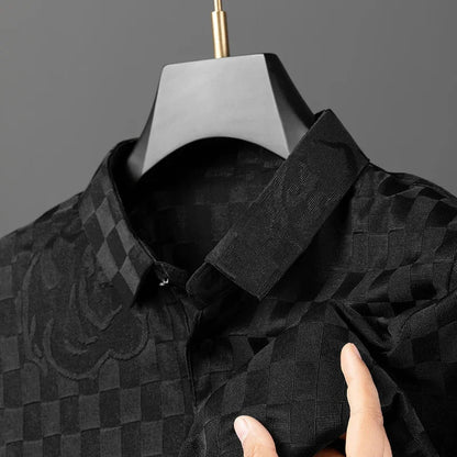 Stylish men's button-up polo shirt, a versatile top for office wear, casual outfits, & formal events.