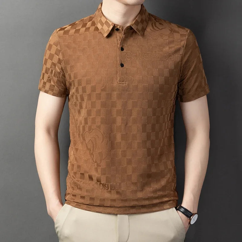 Versatile men's classic short sleeve polo, button-up design for both casual and formal wear.