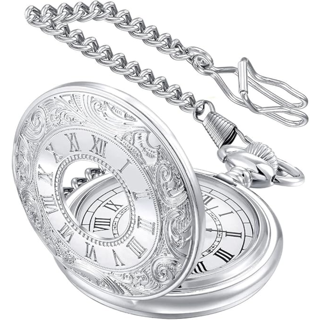 Classic Men's Roman Numeral Pocket Watch, sleek and timeless, a perfect vintage accessory.