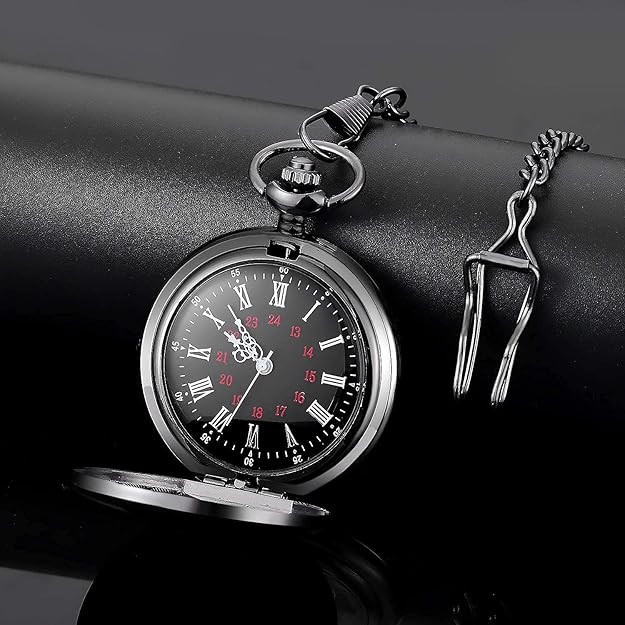 Polished silver-tone Men's Pocket Watch, closed case with intricate detailing, elegant men's timepiece.
