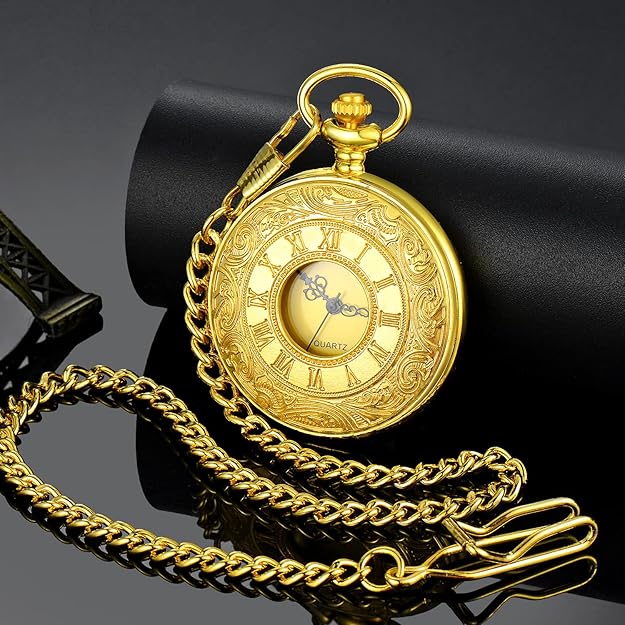 Sharp view of Roman numerals on a Men's Pocket Watch, emphasizing the classic and vintage style.