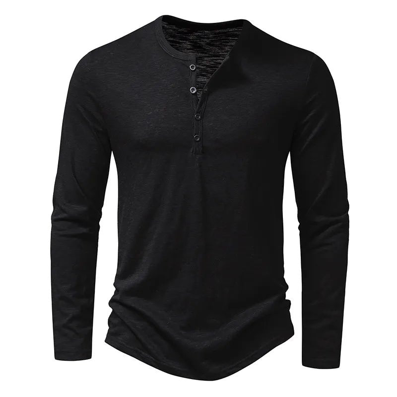 Men's slim fit casual henley shirt, long sleeve design for everyday comfort and style.