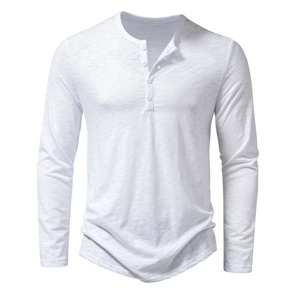 Men's slim fit henley top, long sleeve for all-season versatile everyday wear.