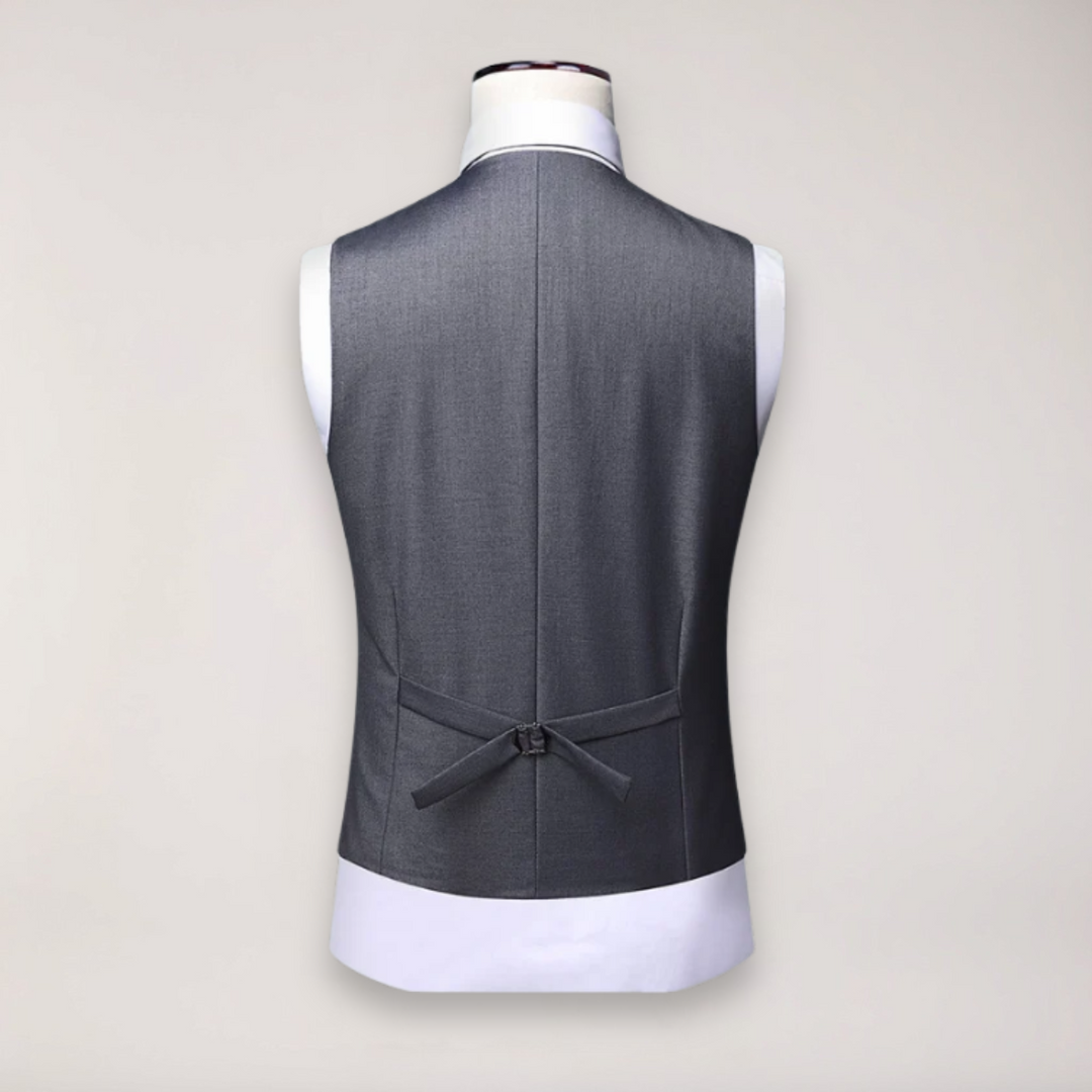 Timeless men's formal suit set with a sharp blazer, waistcoat, and trousers for any special occasion.