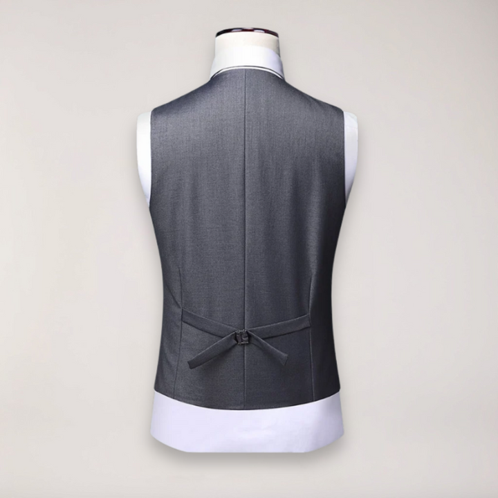 Timeless men's formal suit set with a sharp blazer, waistcoat, and trousers for any special occasion.