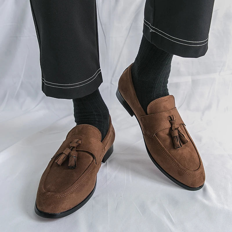 High-quality men's slip-on dress shoes, featuring a classic tassel loafer design for timeless style.