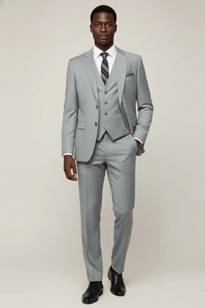 High-quality men's tailored three-piece suit, a classic choice for elegant formal wear and event fashion.