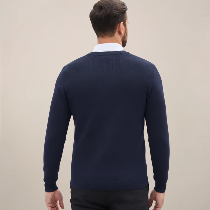 Stylish men's knit pullover with V-neck, offering classic comfort for cool weather. Soft and versatile.