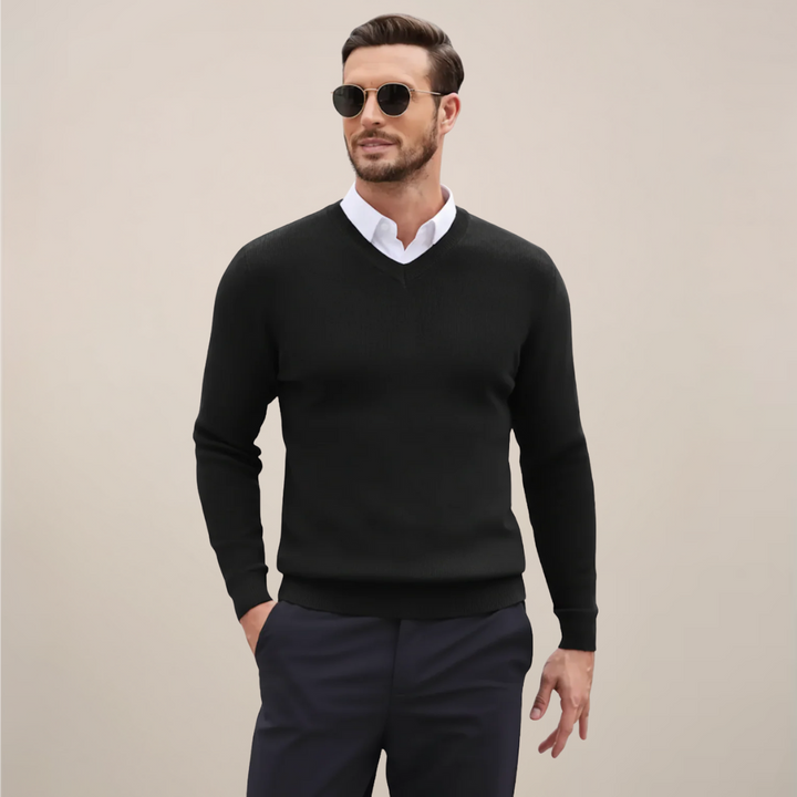Versatile men's V-neck sweater for fall & winter; a warm, classic knit pullover for everyday wear.