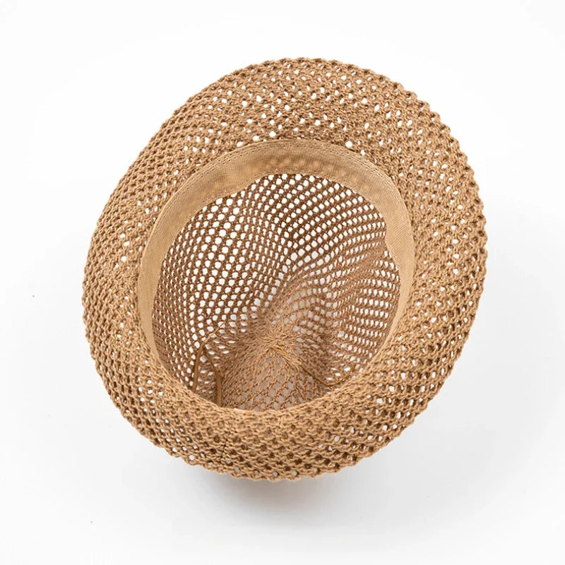 Lightweight unisex Panama sun hat, natural straw, perfect for summer fashion & sun protection.