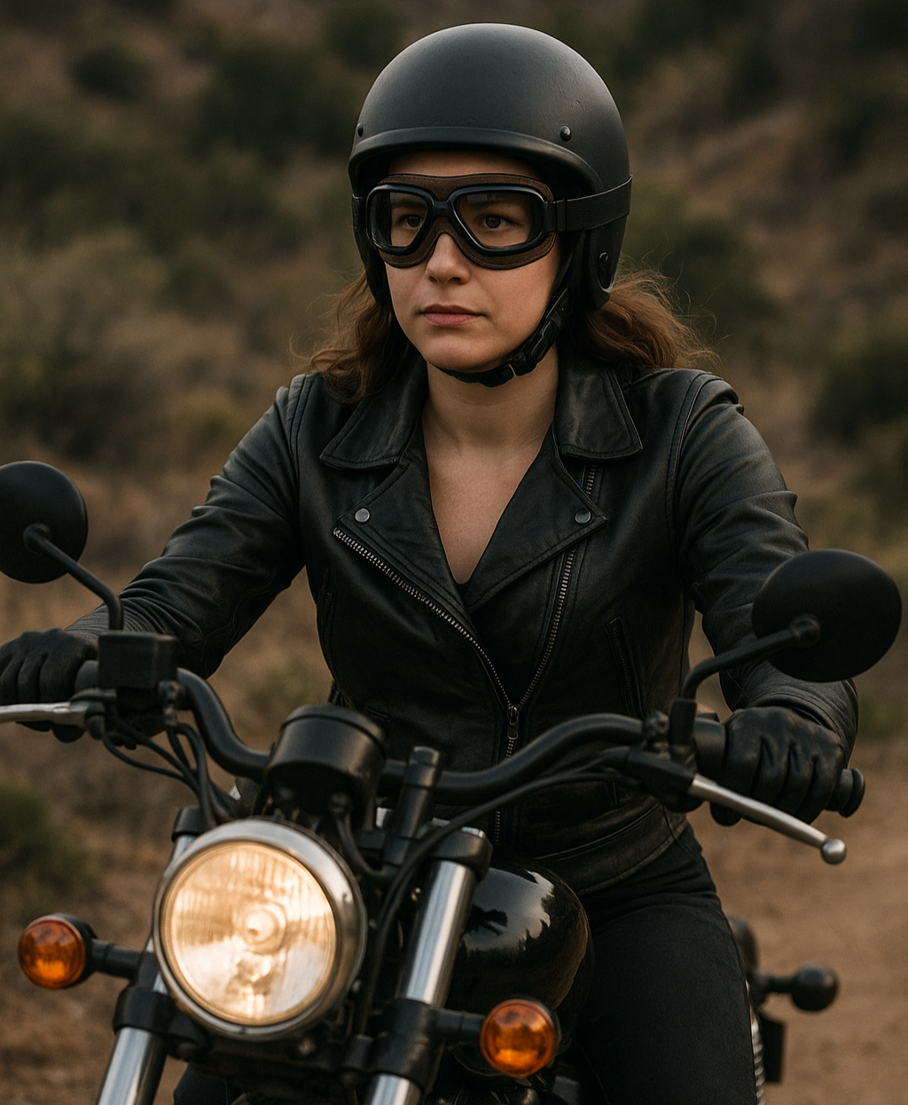 Vintage-style motorcycle glasses, pilot biker goggles with black frame, essential riding gear