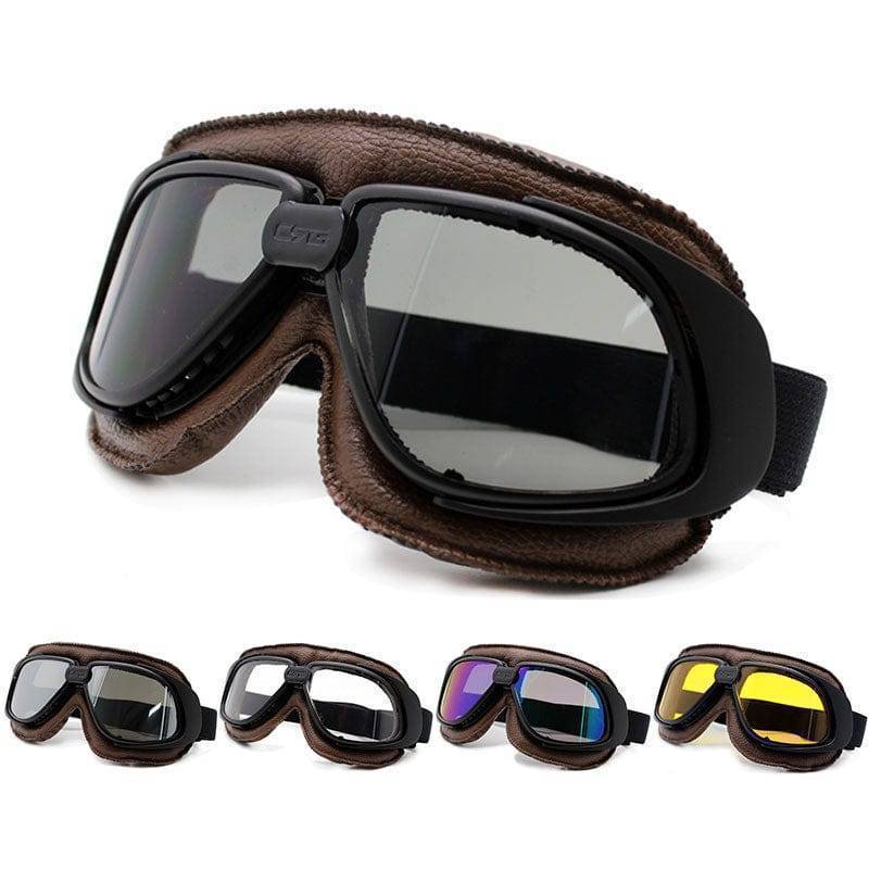 Unisex pilot biker goggles, leather accents, ideal protective glasses for motorcycle enthusiasts