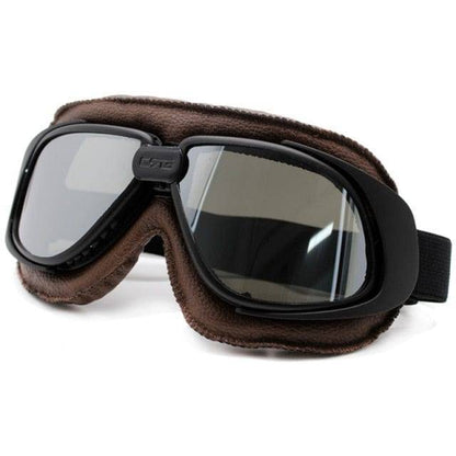 Side view of pilot biker goggles, unisex, highlighting sturdy construction for motorcycle safety