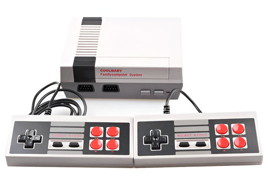 Classic retro gaming console with 620 built-in 8-bit games and wired controllers.