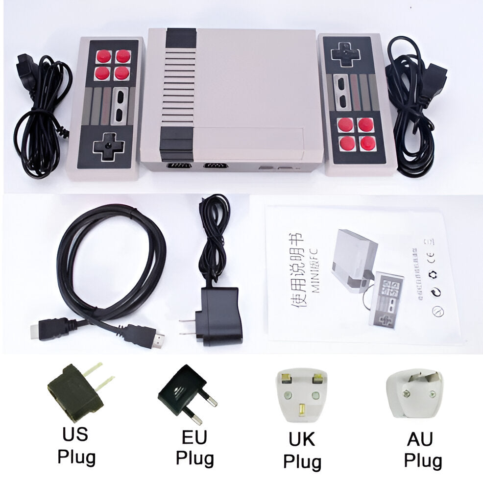 8-bit retro gaming console featuring 620 classic video games, includes wired controllers for a complete setup.